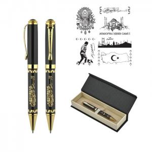 Kabartma Figürlü Metal Tükenmez Kalem Seti